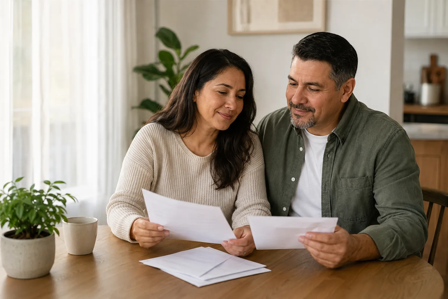 Pareja revisando documentos del hogar